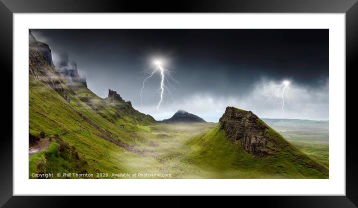 Lightning strikes over the Quiraing, Skye. Framed Mounted Print by Phill Thornton
