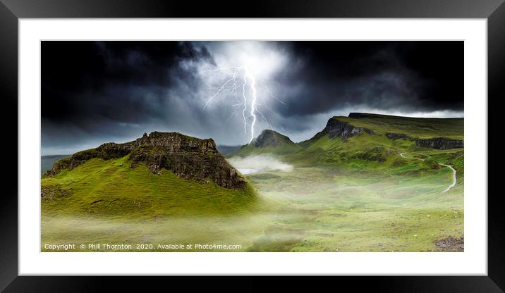 Lightning strikes over the Trotternish Ridge. Framed Mounted Print by Phill Thornton