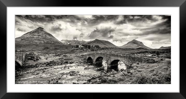 Red Cuillin mountain range and Sligachan old bridg Framed Mounted Print by Phill Thornton