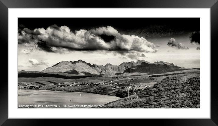Panoramic view of the Black Cuillin Ridge. Framed Mounted Print by Phill Thornton