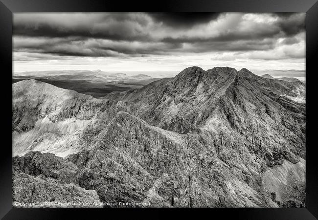Looking north along the Black Cuillin ridge. Framed Print by Phill Thornton