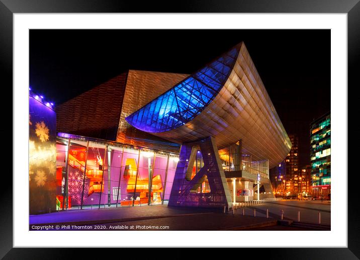 Night time image of The Lowry Theatre, Salford, Ma Framed Mounted Print by Phill Thornton