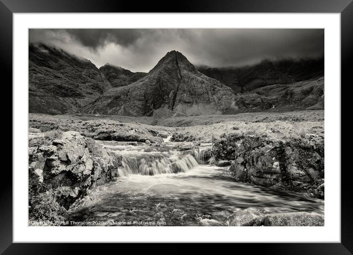 Calm before the storm, Fairy Pools. No. 2 B&W. Framed Mounted Print by Phill Thornton