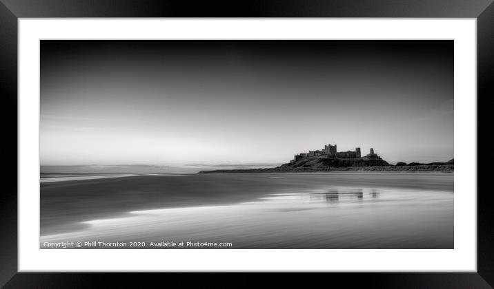 Sunrise over Bamburgh Castle No. 2 (B&W) Framed Mounted Print by Phill Thornton
