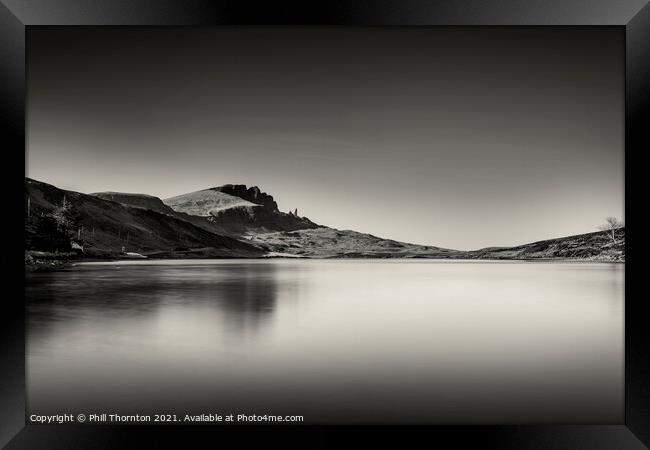 The Old Man of Storr No. 2 Monochrome. Framed Print by Phill Thornton