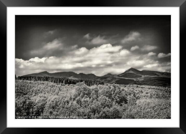 The Goatfell Mountain range, Isle of Arran. B&W Framed Mounted Print by Phill Thornton