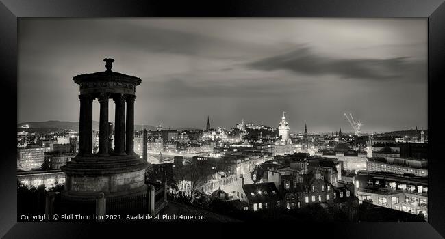 Evening skies over Edinburgh Castle panorama B&W Framed Print by Phill Thornton