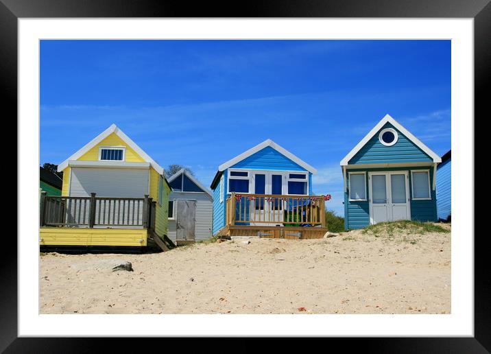 Seaside colourful beach huts Framed Mounted Print by Steve Mantell