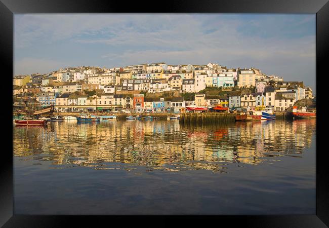 Brixham fishing port at dawn Framed Print by Steve Mantell