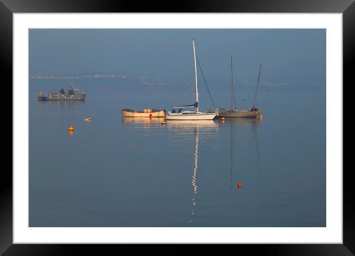Boats moored in the harbour Framed Mounted Print by Steve Mantell