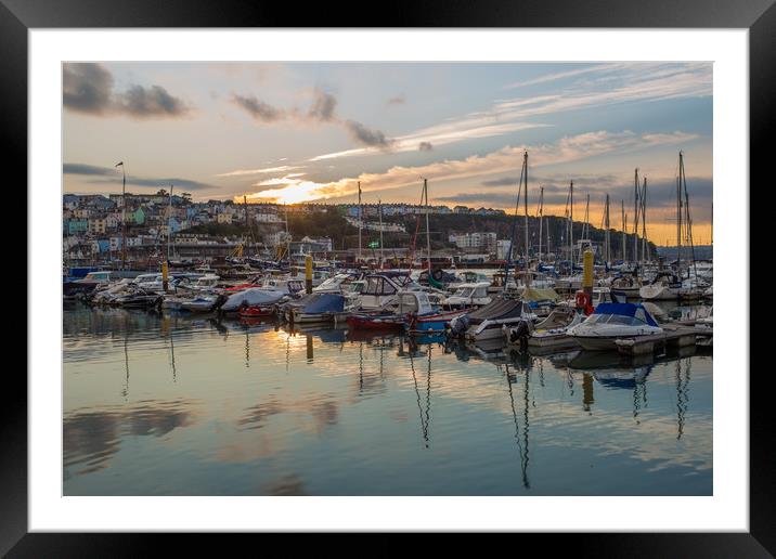 Sunset in Brixham harbour marina Framed Mounted Print by Steve Mantell