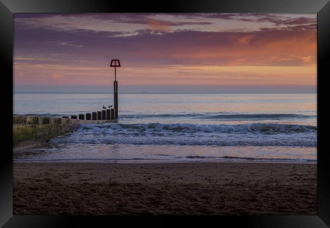 Sunset over Bournemouth beach Framed Print by Steve Mantell