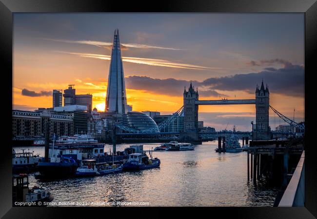 Sunset from Wapping Framed Print by Simon Belcher