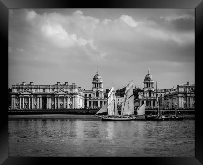 Tall Ship on the Thames at Greenwich Framed Print by Simon Belcher