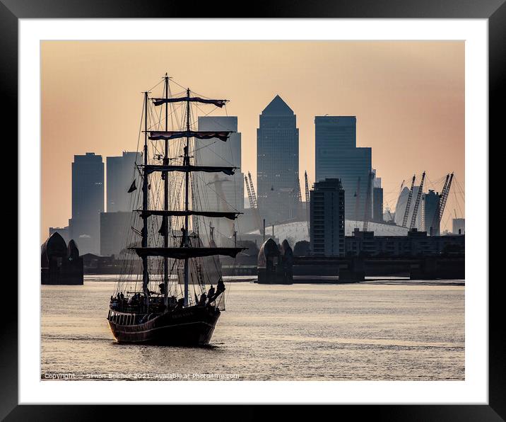 Tall Ship on the Thames at Sunset Framed Mounted Print by Simon Belcher
