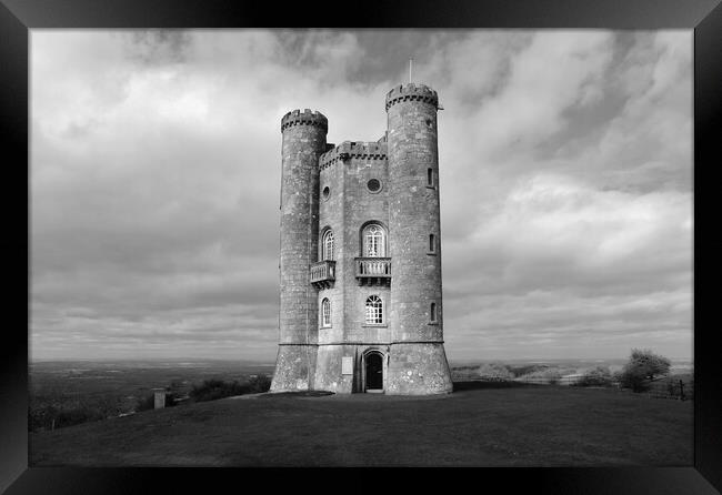 Broadway Tower in Black and White Framed Print by Susan Snow