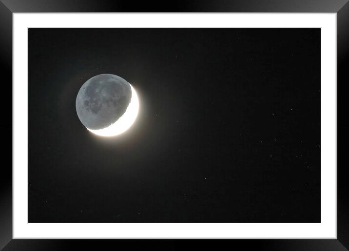 Crescent Moon with Earthshine Framed Mounted Print by Susan Snow
