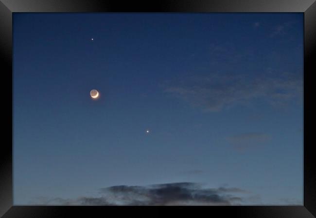 Jupiter, Moon and Venus Conjunction Framed Print by Susan Snow