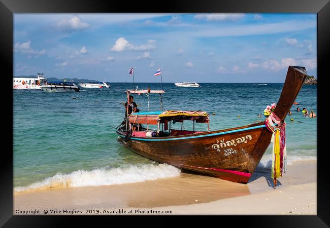 Long Boat at Khai Framed Print by Mike Hughes