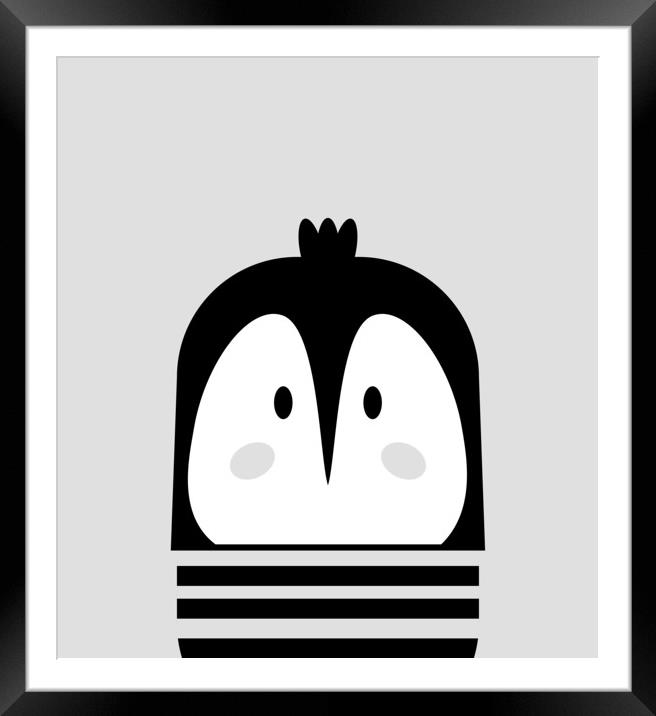 Penguin BW Framed Mounted Print by Martha Lilia Guzmán Marín