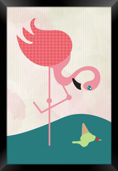 Flamingo had an ice cream Framed Print by Martha Lilia Guzmán Marín
