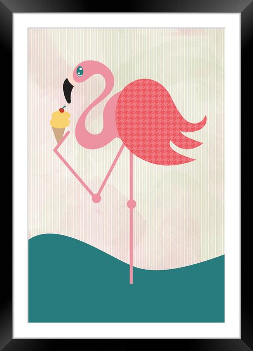 Flamingo has an ice cream. Framed Mounted Print by Martha Lilia Guzmán Marín