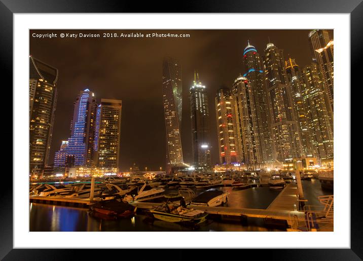 Dubai marina at night Framed Mounted Print by Katy Davison