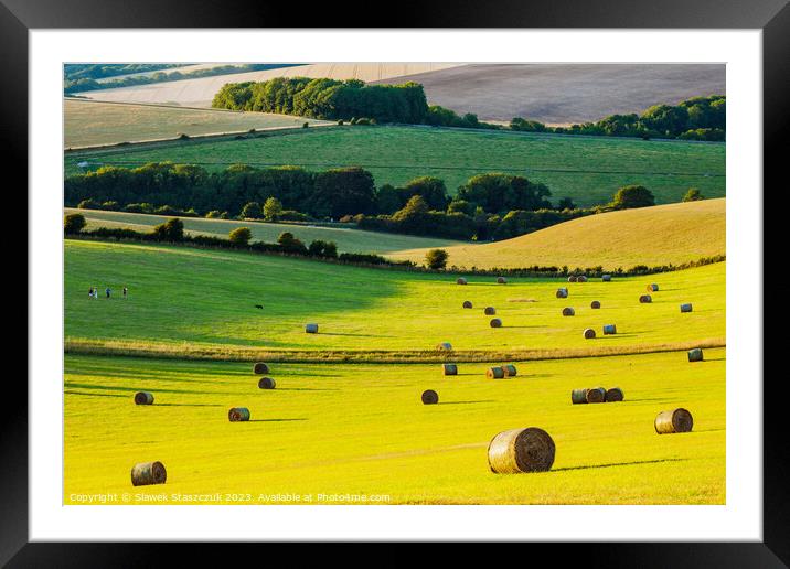 Hay Bales on the South Downs Framed Mounted Print by Slawek Staszczuk