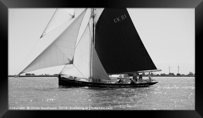 Oyster Smack CK21 sailing off West Mersea Framed Print by Oliver Southgate