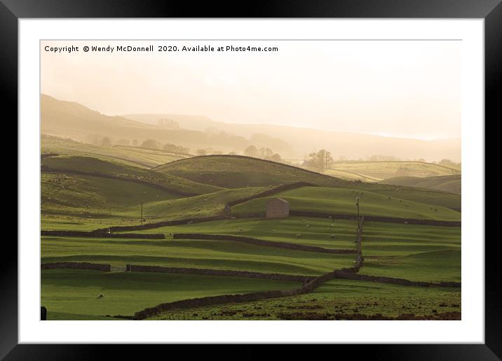 Afternoon sun over a barn of Wensleydale, Dales   Framed Mounted Print by Wendy McDonnell
