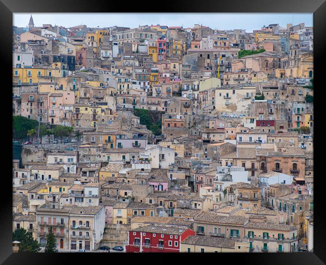 Many houses in Ragusa Framed Print by Rob Evans