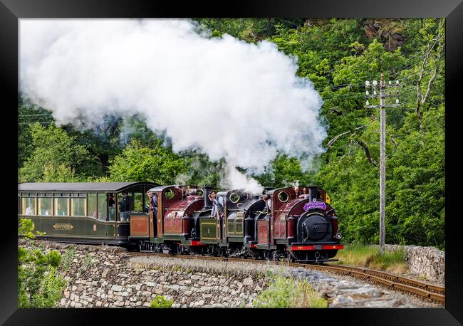 Triple heading England engine on Cei Mawr on the Ffestiniog Railway.  Framed Print by David Thurlow