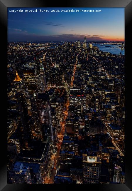 New York City Sunset Framed Print by David Thurlow