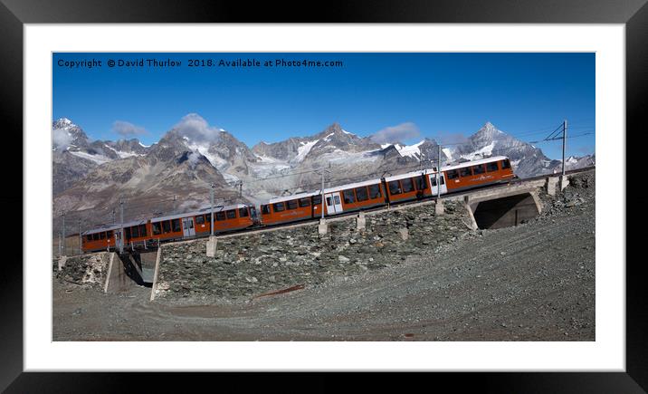 The Gornergratbahn climbing towards the summit of  Framed Mounted Print by David Thurlow