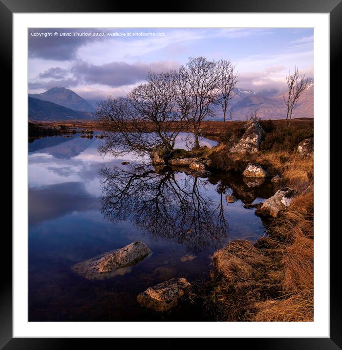 Lochan na h-Achlaise with Black Mount in the background Framed Mounted Print by David Thurlow