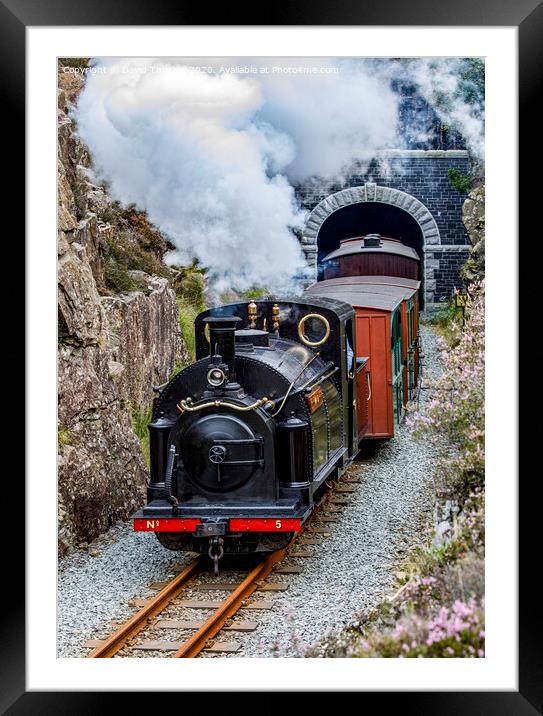 Ffestiniog Railway locomotive, Welsh Pony, exits Moelwyn Tunnel. Framed Mounted Print by David Thurlow
