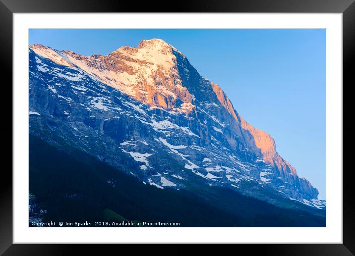 Morning light on the Eiger Framed Mounted Print by Jon Sparks