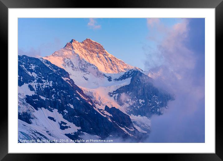 Evening light and mist on the Jungfrau Framed Mounted Print by Jon Sparks