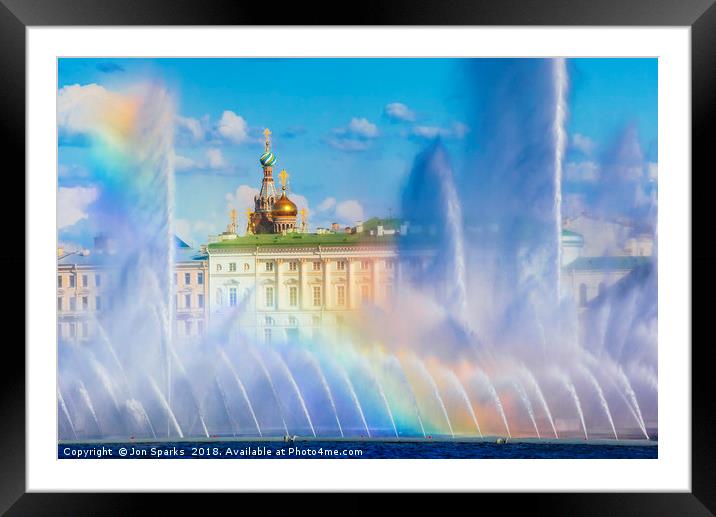 Fountains and Winter Palace Framed Mounted Print by Jon Sparks