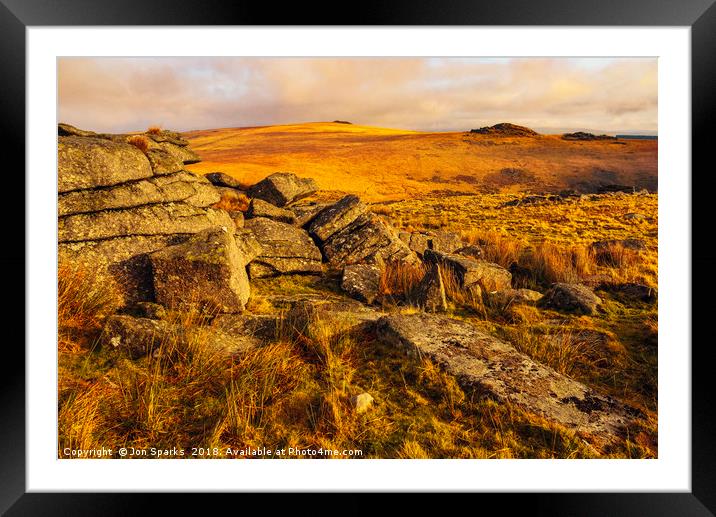 Granite outcrop, Dartmoor Framed Mounted Print by Jon Sparks