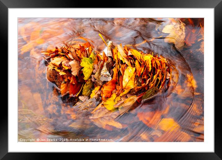 Leaves in the stream Framed Mounted Print by Jon Sparks