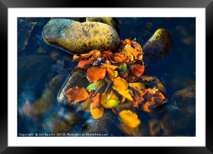 Leaves in the stream 2 Framed Mounted Print by Jon Sparks