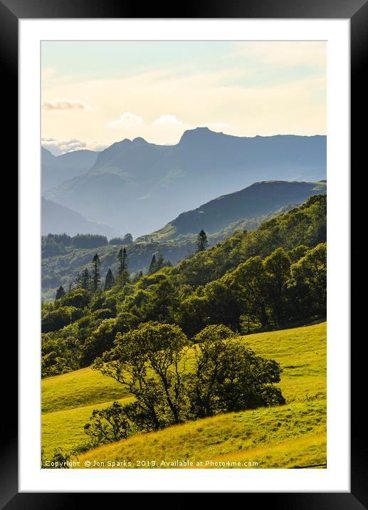 Langdale Pikes from Skelghyll Lane Framed Mounted Print by Jon Sparks