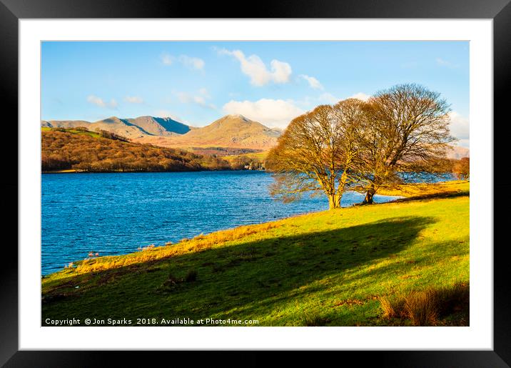 Coniston Water, Dow Crag and Coniston Old Man Framed Mounted Print by Jon Sparks