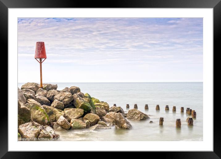 Barton on Sea Sea Defences Framed Mounted Print by Anthony Hart