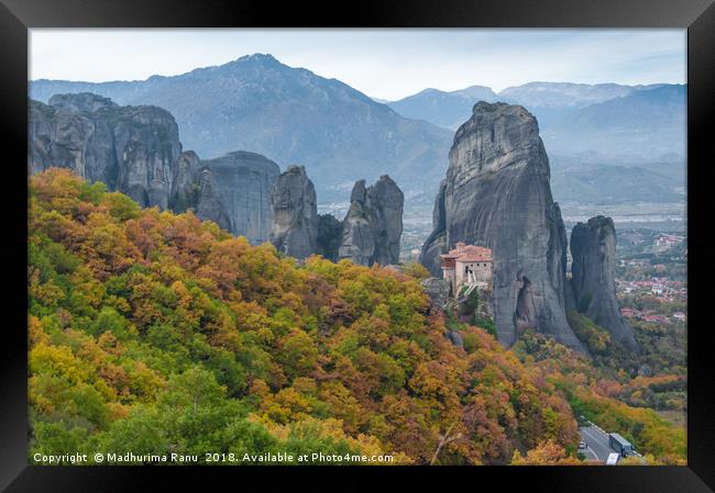 Monasteries with autumn colours Framed Print by Madhurima Ranu