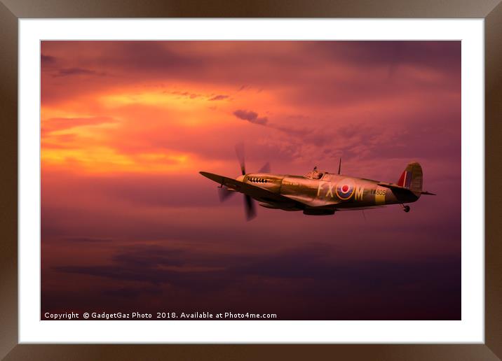 The Kent Spitfire, IXe TA805 in a sunset sky Framed Mounted Print by GadgetGaz Photo