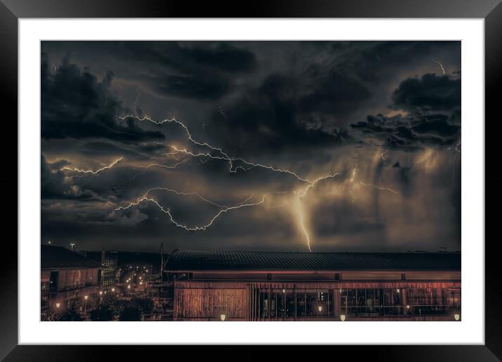 Lightning strike over chatham dockside Framed Mounted Print by stuart bingham