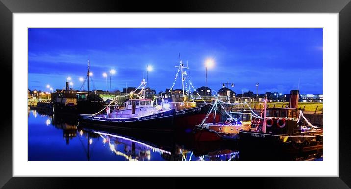 St Mary's Island barges at night Framed Mounted Print by stuart bingham