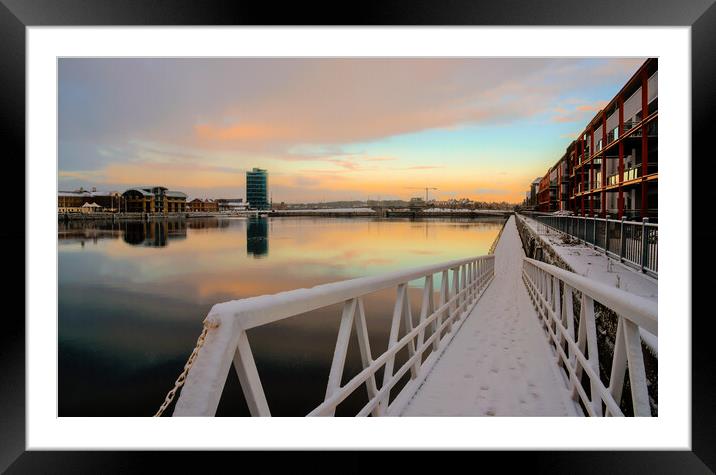 Basin 2 walkway St Mary's Island in the snow Framed Mounted Print by stuart bingham